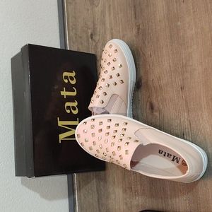 NWB pink and gold stud slip ons size 7.5